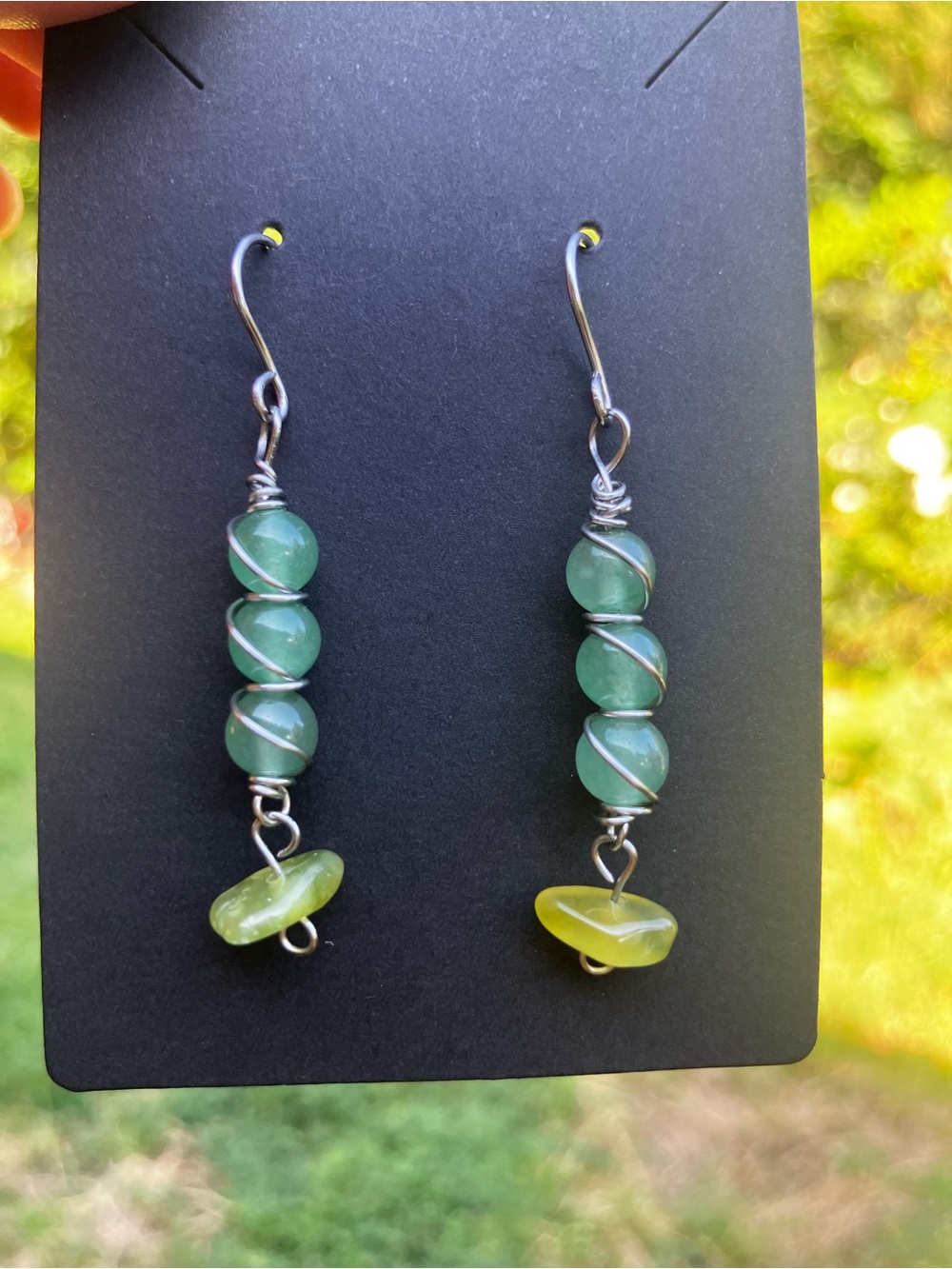 Stainless Steel Dangle Genuine Stone Earrings